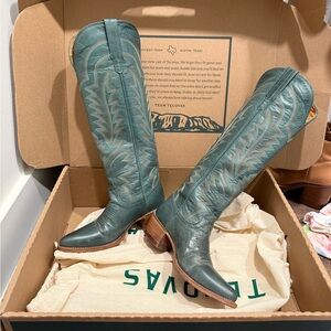 Tecovas Women's Teal Leather Heeled Boots